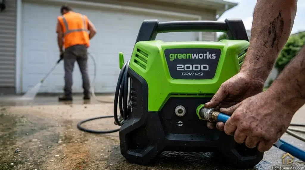 Greenworks 2000 PSI Electric Pressure Washer complete setup and wand