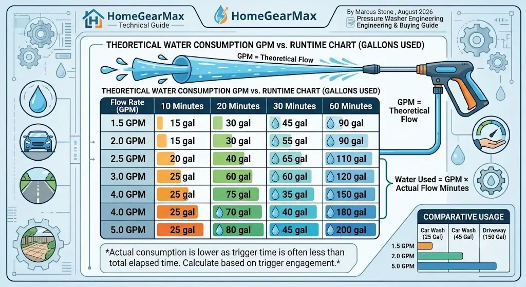 Pressure Washer Water Consumption GPM and Runtime Chart