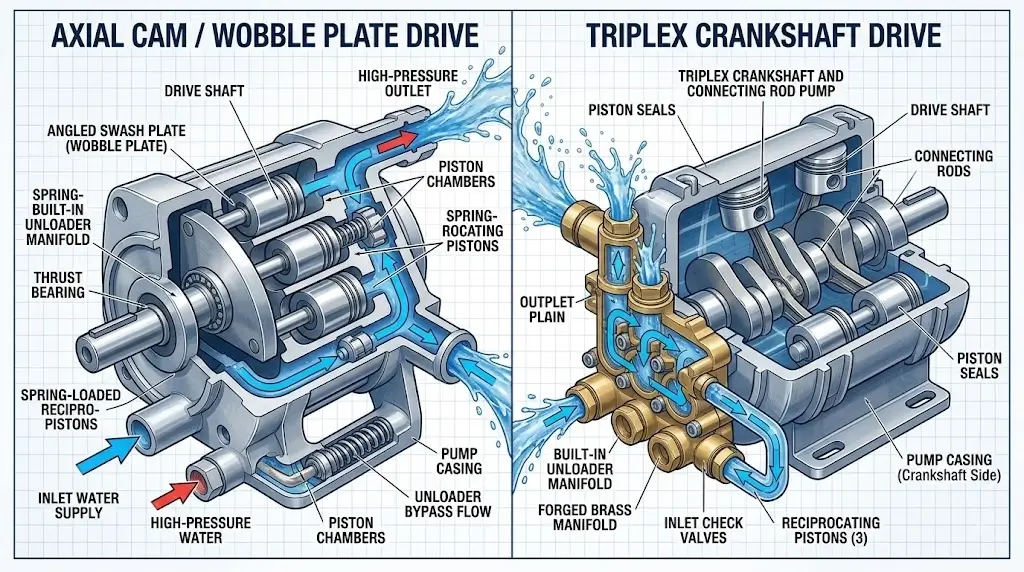 Axial Cam vs Triplex Plunger Drive Mechanism Blueprint