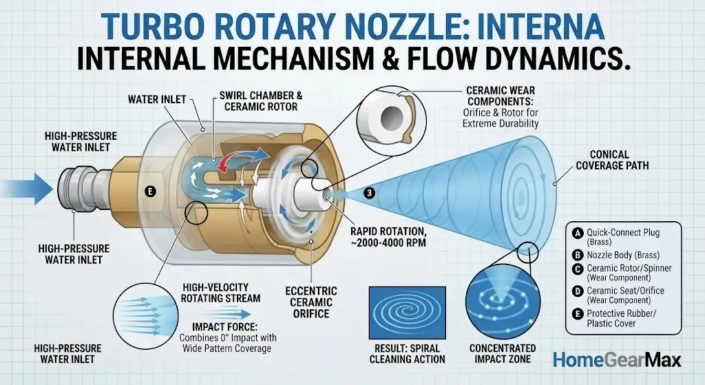 pressure washer turbo nozzle fluid dynamics internal mechanism diagram
