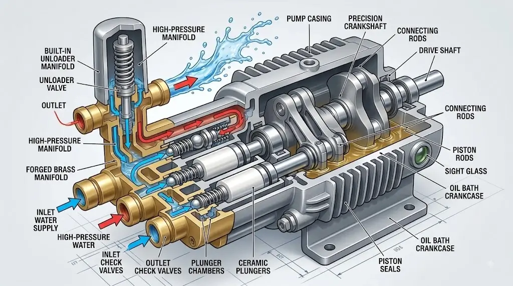 Triplex Plunger Pressure Washer Pump Cutaway Diagram