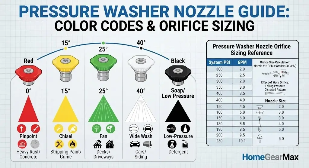 Pressure Washer Nozzle Guide: Color Codes & Orifice Sizing 37 Pressure Washer Nozzle Guide: Color Codes & Orifice Sizing