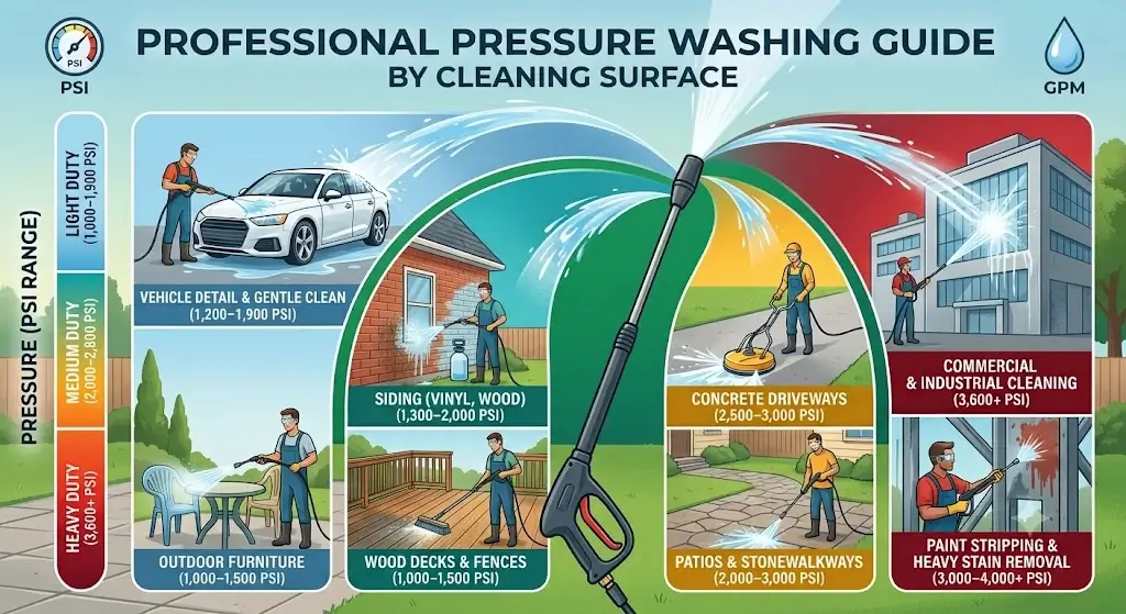 Pressure Washer PSI Chart by Cleaning Surface