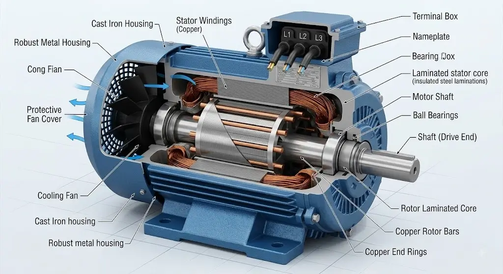 Universal Motor vs Induction Motor: Which Is Best for Pressure Washers? 3 Squirrel-Cage Induction Motor Cutaway