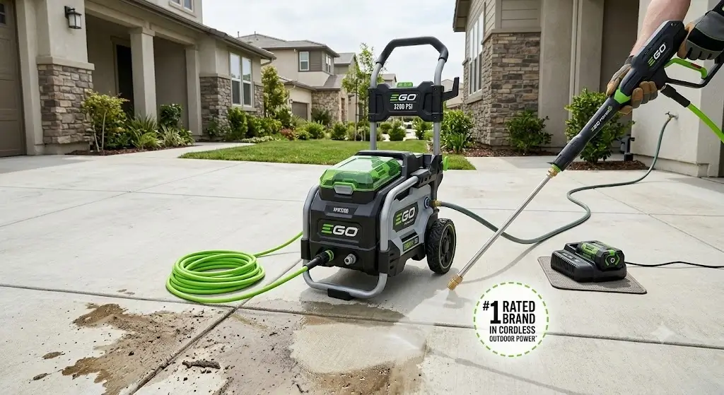 EGO POWER+ 2100 PSI Cordless Pressure Washer HPW2100 being used for vehicle washing with a foam cannon