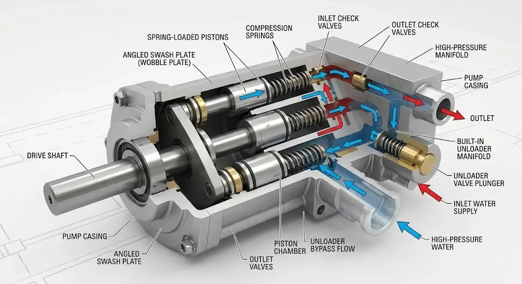 Axial Cam Pressure Washer Pump Cutaway Diagram