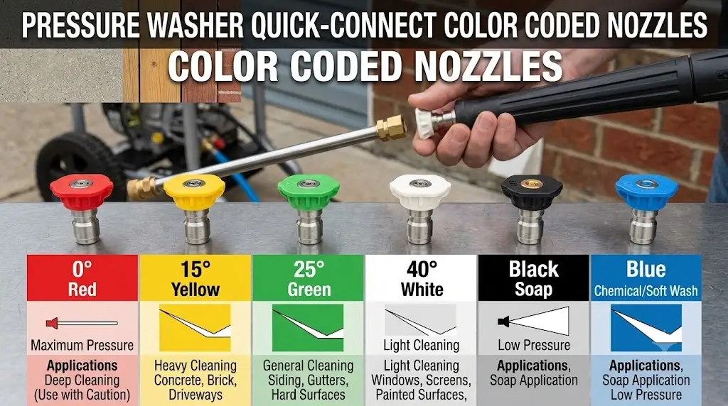 Pressure Washer Quick-Connect Color Coded Nozzles