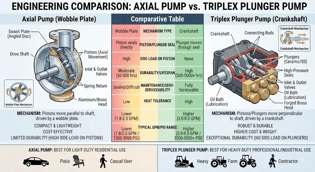 Axial pump vs Triplex plunger pump engineering comparison