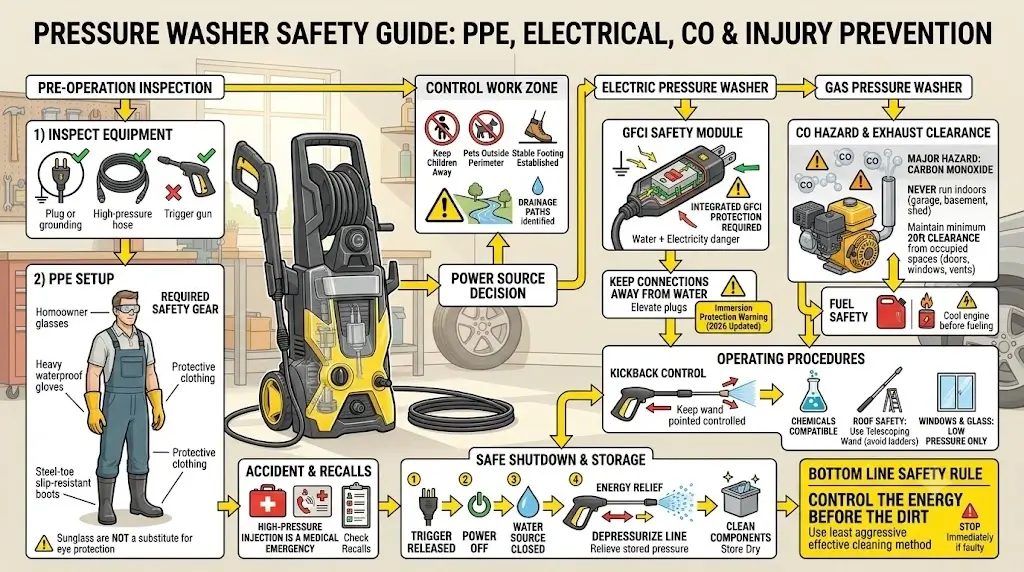 Pressure Washing Safety Guide: PPE, Electrical & CO Risks | HomeGearMax